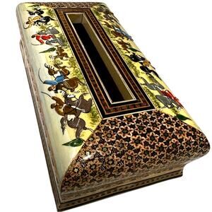 Persian Khatam Marquetry Hand Painted Inlay Vintage Collectible Tissue Box